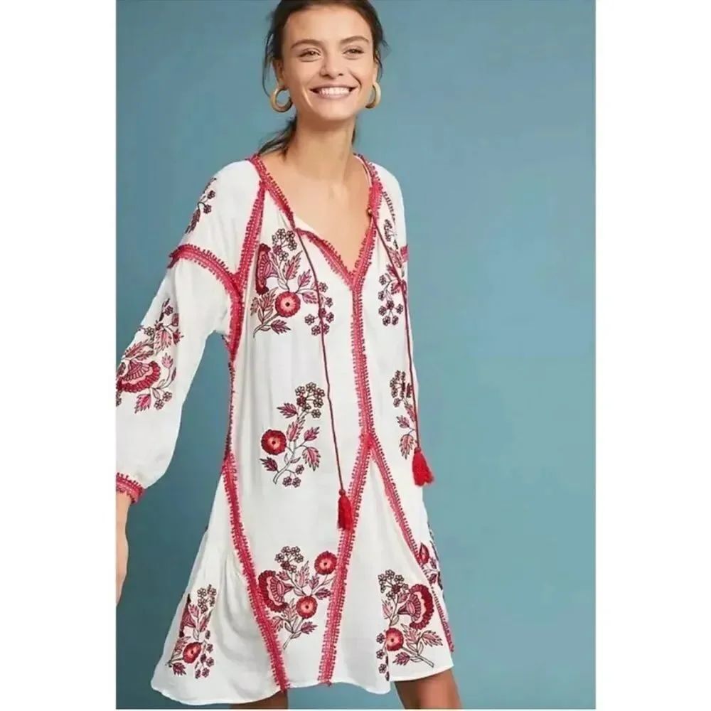 Anthropologie Ranna Gill Embroidered Pullover Dress Size XS